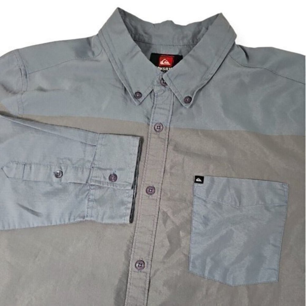 Quiksilver Mens Large Blue, Grey Long Sleeve Button Down Shirt